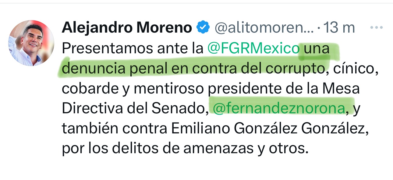 Alito se victimiza: denuncia a Noroña por “lesiones” y pide protección a SEGOB