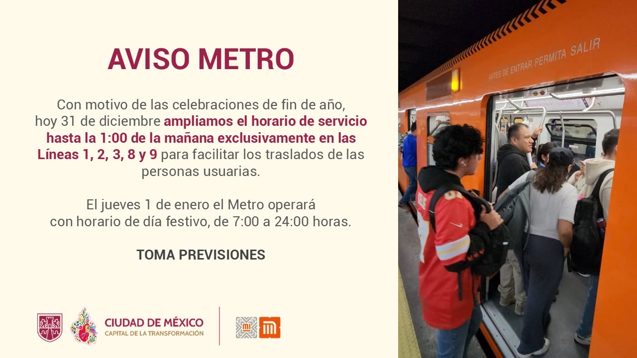 Metro CDMX amplía horario por Año Nuevo: líneas y horarios