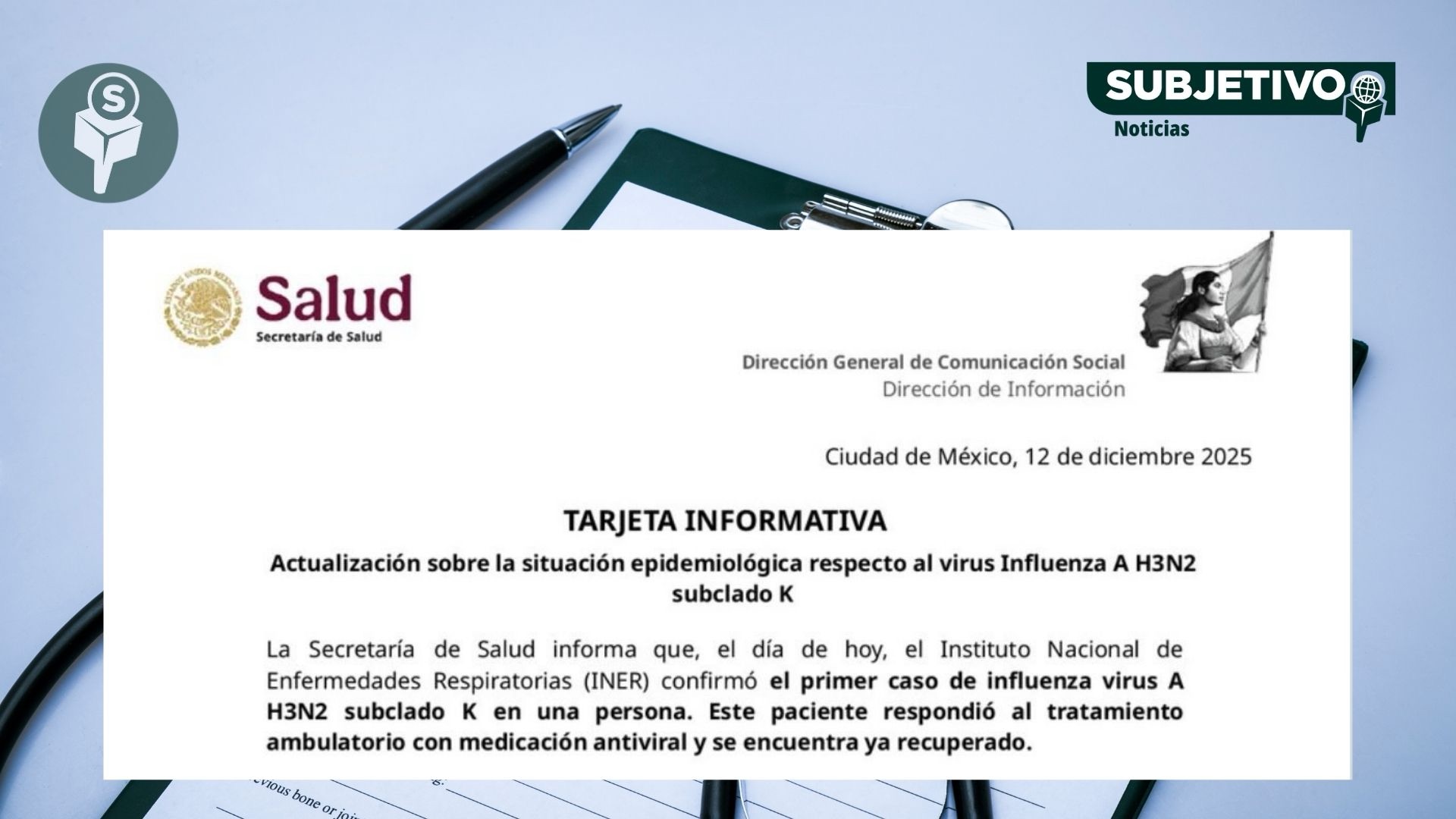 Confirman en México primer caso de influenza A H3N2 subclado K; Salud descarta alarma