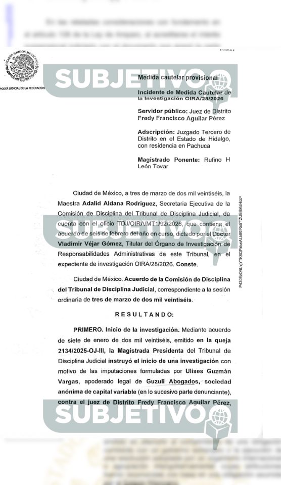Medida cautelar otorgada a petición de FAW México para investigar a la jueza de Ciudad de México que permitió la extracción ilegal de 90 millones de pesos de las cuentas del proveedor de SEDENA.