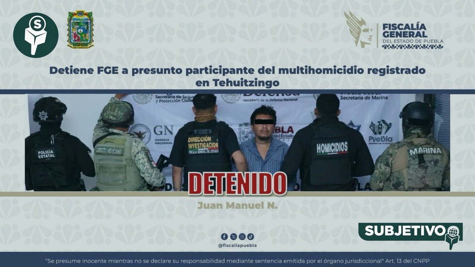 Cae presunto implicado en multihomicidio de Tehuitzingo