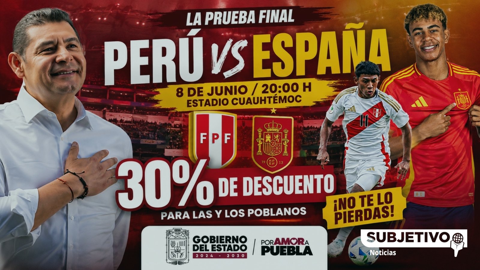 Puebla lanza 30% de descuento para Perú vs España