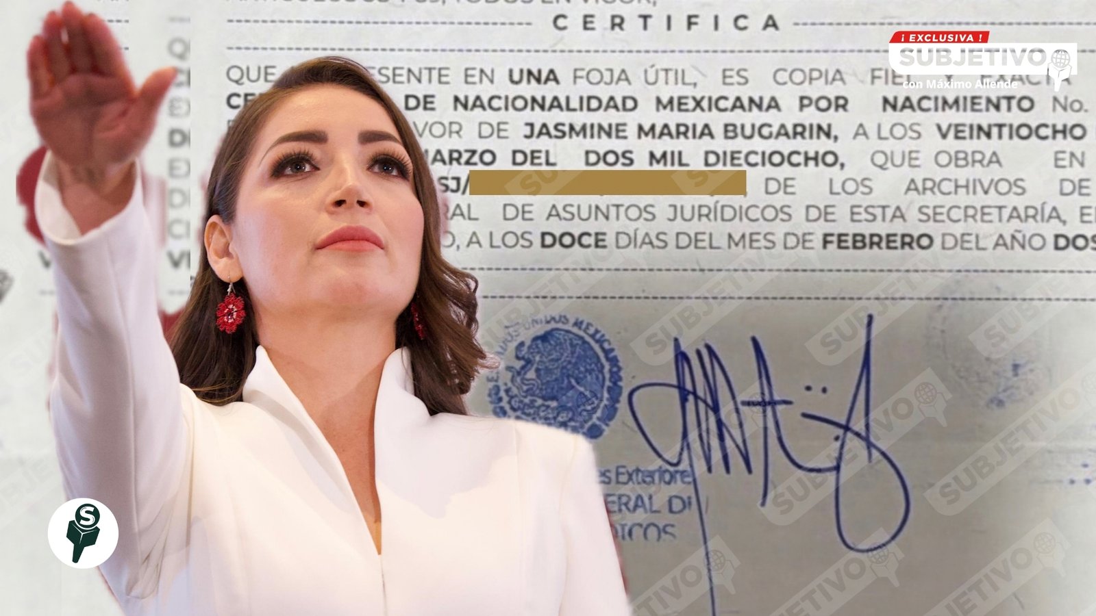 Certificado desmiente doble nacionalidad de Jasmine Bugarín