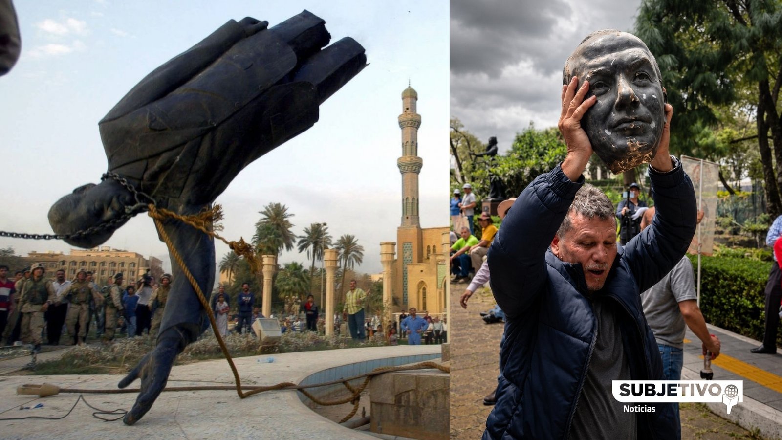 Decapitan estatua de Calderón en Los Pinos: evoca casos de Franco y Sadam